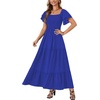 image:imageLYANER Womens Casual Summer Midi Dress Ruffle Short Sleeve Square Neck Smocked Tiered Ruffle DressesRoyal Blue