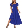 image:imageLYANER Womens Casual Summer Midi Dress Ruffle Short Sleeve Square Neck Smocked Tiered Ruffle DressesRoyal Blue