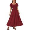 image:imageLYANER Womens Casual Summer Midi Dress Ruffle Short Sleeve Square Neck Smocked Tiered Ruffle DressesWine Red