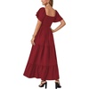 image:imageLYANER Womens Casual Summer Midi Dress Ruffle Short Sleeve Square Neck Smocked Tiered Ruffle DressesWine Red