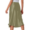 image:imageLYANER Womens Satin Silky Midi Skirt Elastic High Waist Zipper A Line Business Casual SkirtsArmy Green