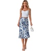 image:imageLYANER Womens Satin Silky Midi Skirt Elastic High Waist Zipper A Line Business Casual SkirtsBlue and White Porcelain