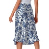 image:imageLYANER Womens Satin Silky Midi Skirt Elastic High Waist Zipper A Line Business Casual SkirtsBlue and White Porcelain