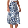 image:imageLYANER Womens Satin Silky Midi Skirt Elastic High Waist Zipper A Line Business Casual SkirtsBlue and White Porcelain