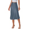 image:imageLYANER Womens Satin Silky Midi Skirt Elastic High Waist Zipper A Line Business Casual SkirtsBluegray