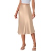 image:imageLYANER Womens Satin Silky Midi Skirt Elastic High Waist Zipper A Line Business Casual SkirtsChampagne