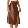 image:imageLYANER Womens Satin Silky Midi Skirt Elastic High Waist Zipper A Line Business Casual SkirtsCoffee