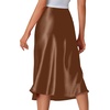 image:imageLYANER Womens Satin Silky Midi Skirt Elastic High Waist Zipper A Line Business Casual SkirtsCoffee