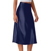 image:imageLYANER Womens Satin Silky Midi Skirt Elastic High Waist Zipper A Line Business Casual SkirtsDark Blue