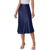 image:imageLYANER Womens Satin Silky Midi Skirt Elastic High Waist Zipper A Line Business Casual SkirtsDark Blue