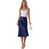 image:imageLYANER Womens Satin Silky Midi Skirt Elastic High Waist Zipper A Line Business Casual SkirtsDark Blue