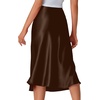 image:imageLYANER Womens Satin Silky Midi Skirt Elastic High Waist Zipper A Line Business Casual SkirtsDark Brown