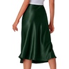 image:imageLYANER Womens Satin Silky Midi Skirt Elastic High Waist Zipper A Line Business Casual SkirtsDark Green