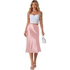 image:imageLYANER Womens Satin Silky Midi Skirt Elastic High Waist Zipper A Line Business Casual SkirtsLight Pink