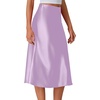image:imageLYANER Womens Satin Silky Midi Skirt Elastic High Waist Zipper A Line Business Casual SkirtsLight Purple