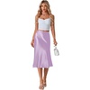 image:imageLYANER Womens Satin Silky Midi Skirt Elastic High Waist Zipper A Line Business Casual SkirtsLight Purple