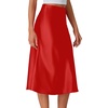image:imageLYANER Womens Satin Silky Midi Skirt Elastic High Waist Zipper A Line Business Casual SkirtsRed