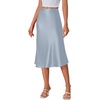 image:imageLYANER Womens Satin Silky Midi Skirt Elastic High Waist Zipper A Line Business Casual SkirtsSky Blue