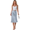 image:imageLYANER Womens Satin Silky Midi Skirt Elastic High Waist Zipper A Line Business Casual SkirtsSky Blue