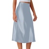 image:imageLYANER Womens Satin Silky Midi Skirt Elastic High Waist Zipper A Line Business Casual SkirtsSky Blue