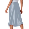 image:imageLYANER Womens Satin Silky Midi Skirt Elastic High Waist Zipper A Line Business Casual SkirtsSky Blue