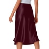 image:imageLYANER Womens Satin Silky Midi Skirt Elastic High Waist Zipper A Line Business Casual SkirtsWine Red