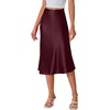 image:imageLYANER Womens Satin Silky Midi Skirt Elastic High Waist Zipper A Line Business Casual SkirtsWine Red