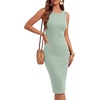 image:imageLYANER Womens Summer Rib Knit Stretch Crewneck Sleeveless Bodycon Midi DressBean Green