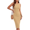 image:imageLYANER Womens Summer Rib Knit Stretch Crewneck Sleeveless Bodycon Midi DressDark Khaki