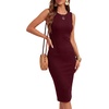 image:imageLYANER Womens Summer Rib Knit Stretch Crewneck Sleeveless Bodycon Midi DressDeep Red