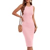 image:imageLYANER Womens Summer Rib Knit Stretch Crewneck Sleeveless Bodycon Midi DressLight Pink