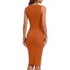 image:imageLYANER Womens Summer Rib Knit Stretch Crewneck Sleeveless Bodycon Midi DressOrange Red