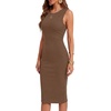 image:imageLYANER Womens Summer Rib Knit Stretch Crewneck Sleeveless Bodycon Midi DressReddish Brown