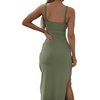 image:imageLYANER Womens Summer Tie Knot Cut Out Side Split Sleeveless Knit Bodycon Maxi Dress Sexy Vacation Long SundressArmy Green