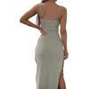 image:imageLYANER Womens Summer Tie Knot Cut Out Side Split Sleeveless Knit Bodycon Maxi Dress Sexy Vacation Long SundressBean Green
