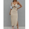 image:imageLYANER Womens Summer Tie Knot Cut Out Side Split Sleeveless Knit Bodycon Maxi Dress Sexy Vacation Long SundressBeige