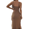 image:imageLYANER Womens Summer Tie Knot Cut Out Side Split Sleeveless Knit Bodycon Maxi Dress Sexy Vacation Long SundressBrown