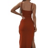 image:imageLYANER Womens Summer Tie Knot Cut Out Side Split Sleeveless Knit Bodycon Maxi Dress Sexy Vacation Long SundressCaramel