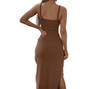 image:imageLYANER Womens Summer Tie Knot Cut Out Side Split Sleeveless Knit Bodycon Maxi Dress Sexy Vacation Long SundressCoffee