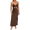 image:imageLYANER Womens Summer Tie Knot Cut Out Side Split Sleeveless Knit Bodycon Maxi Dress Sexy Vacation Long SundressDark Brown