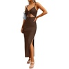 image:imageLYANER Womens Summer Tie Knot Cut Out Side Split Sleeveless Knit Bodycon Maxi Dress Sexy Vacation Long SundressDark Brown