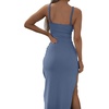 image:imageLYANER Womens Summer Tie Knot Cut Out Side Split Sleeveless Knit Bodycon Maxi Dress Sexy Vacation Long SundressGrayish Blue