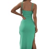 image:imageLYANER Womens Summer Tie Knot Cut Out Side Split Sleeveless Knit Bodycon Maxi Dress Sexy Vacation Long SundressGreen