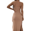 image:imageLYANER Womens Summer Tie Knot Cut Out Side Split Sleeveless Knit Bodycon Maxi Dress Sexy Vacation Long SundressKhaki