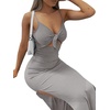 image:imageLYANER Womens Summer Tie Knot Cut Out Side Split Sleeveless Knit Bodycon Maxi Dress Sexy Vacation Long SundressLight Gray