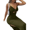 image:imageLYANER Womens Summer Tie Knot Cut Out Side Split Sleeveless Knit Bodycon Maxi Dress Sexy Vacation Long SundressLight Green