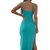 image:imageLYANER Womens Summer Tie Knot Cut Out Side Split Sleeveless Knit Bodycon Maxi Dress Sexy Vacation Long SundressLight Teal