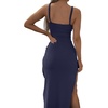 image:imageLYANER Womens Summer Tie Knot Cut Out Side Split Sleeveless Knit Bodycon Maxi Dress Sexy Vacation Long SundressNavy