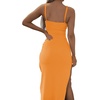 image:imageLYANER Womens Summer Tie Knot Cut Out Side Split Sleeveless Knit Bodycon Maxi Dress Sexy Vacation Long SundressOrange