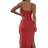 image:imageLYANER Womens Summer Tie Knot Cut Out Side Split Sleeveless Knit Bodycon Maxi Dress Sexy Vacation Long SundressRed